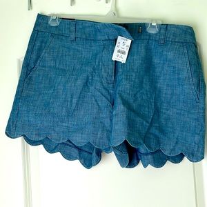 J. Crew Size 10 NWT Chambray shorts with scalloped hem.